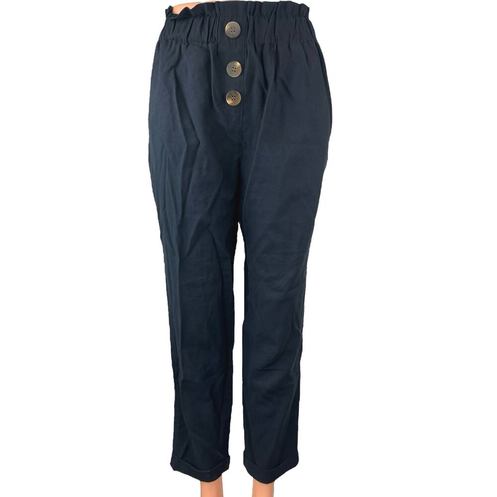 Zara Women's Blue High Rise Paperbag Cropped Tapered Ruched Trousers Pants Sz S